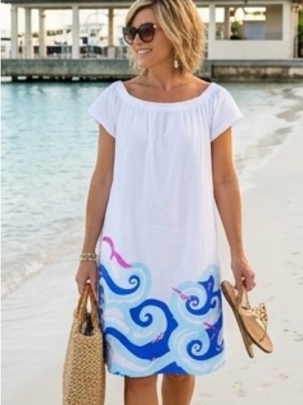 Lilly Pulitzer Lilly’s Gulls Bellevue Blue Cara Dress Wave Print Large - Picture 13 of 13